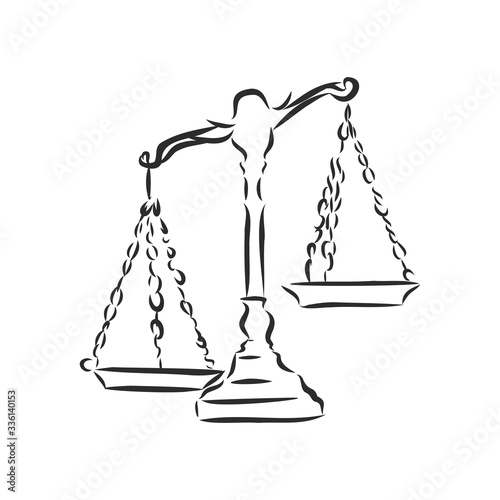 scales of justice, judicial attribute, vector sketch illustration
