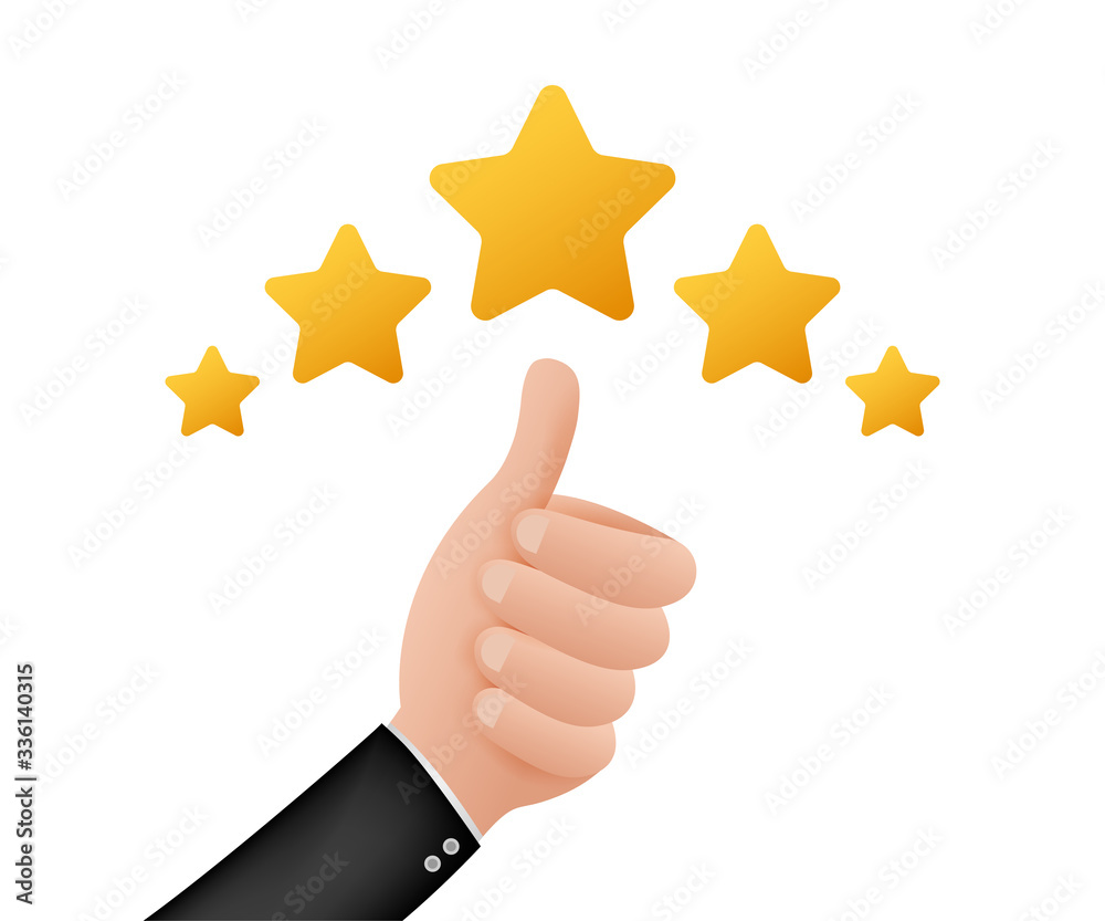 Thumbs up. Customer evaluation. Customer review rating. Vector stock illustration. Thumbs up. Customer evaluation. Customer review rating. Vector stock illustration.