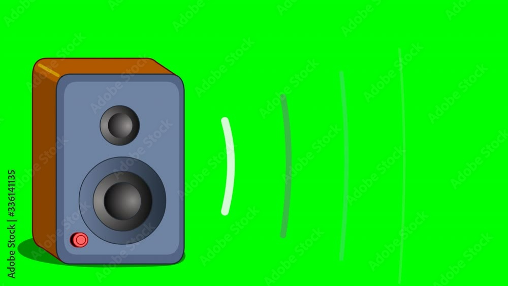 Speaker, amplifier. Classic retro wood loudspeaker. 2d rhythmic loop animation. Disco, rock music party.  Movement of sound waves. Deleted green screen background. 4K video