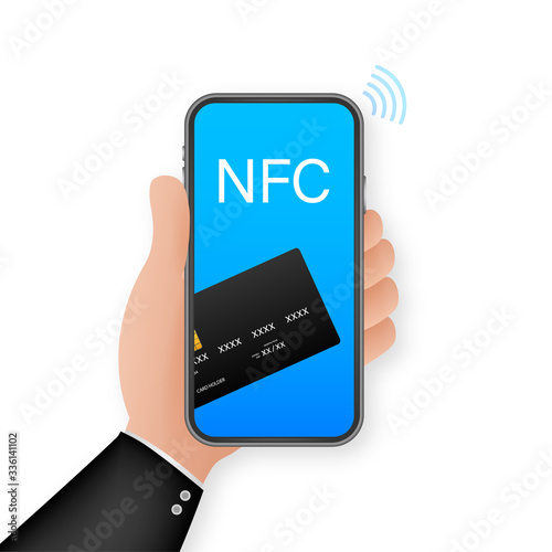 Mobile payment. Tap to pay. NFC smart phone concept flat icon. Near field communication. Vector stock illustration.