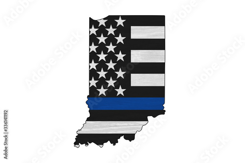 American thin blue line flag on map of Indiana photo