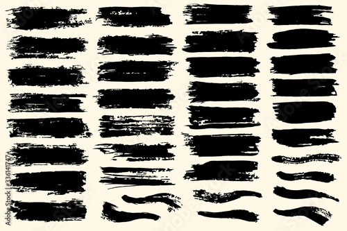 Brush stroke collection. Hand drawn black ink, paint, brushstroke smears set. Grunge design freehand texture elements