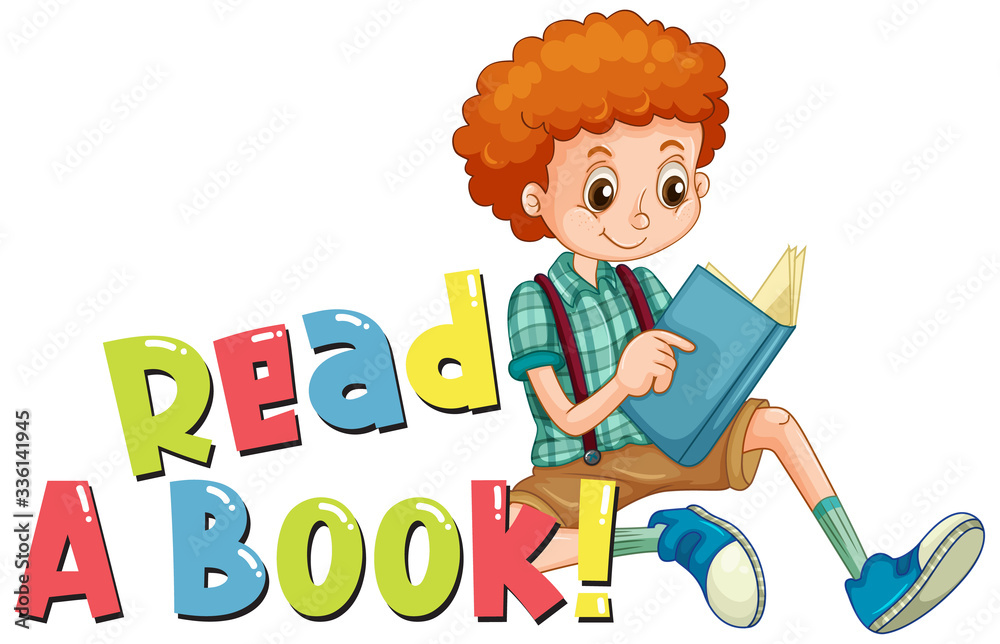 Font design for word read a book with boy reading Font design for word read a book with boy reading
