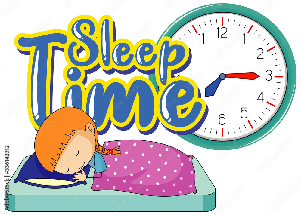 Font design for word sleep time with girl sleeping in bed Stock Vector