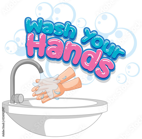 Wash your hands poster design with hands being washed