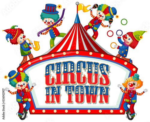 Font design for word circus in town with clowns in the circus