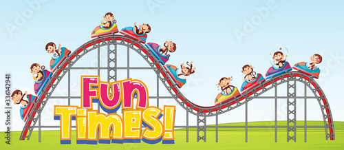 Scene with happy monkeys riding on roller coaster