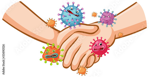 Coronavirus poster design with handshake and germs on hands