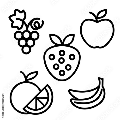 thin line icons for fruits,apple,banana,orange,grape,strawberry,vector illustrations