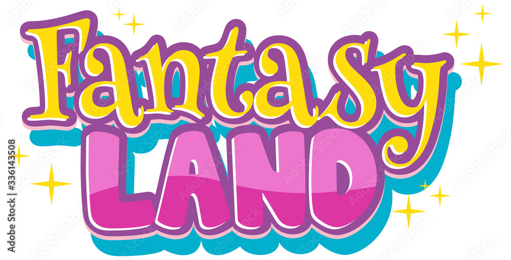 Fototapeta Font design for word fantasy land in pink and yellow