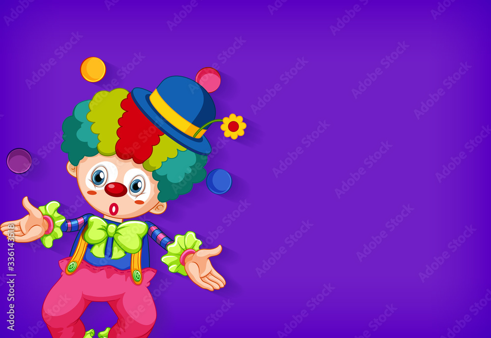 Naklejka premium Background template design with happy clown juggling balls