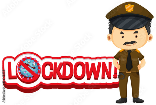 Font design for words lockdown with policeman