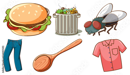 Large set of different animals and other objects on white background