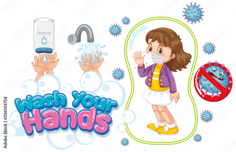 Wash your hands poster design with girl wearing mask Wash your hands poster design with girl wearing mask