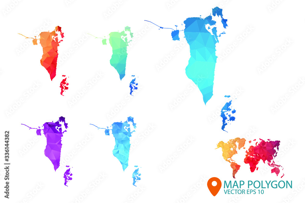 Naklejka premium Bahrain Map - Set of geometric rumpled triangular low poly style gradient graphic background , Map world polygonal design for your . Vector illustration eps 10.