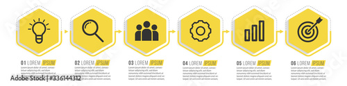 Minimal Business Infographics template. Timeline with 6 steps, options and marketing icons .Vector linear infographic with six conected elements. Can be use for presentation.