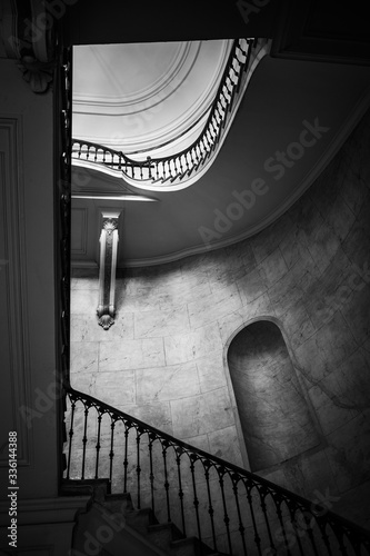 staircase in the old building, black and white