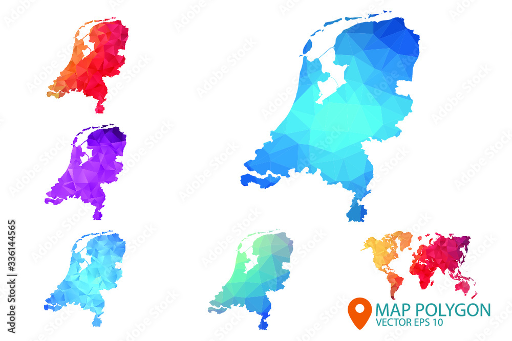 Netherlands Map - Set of geometric rumpled triangular low poly style gradient graphic background , Map world polygonal design for your . Vector illustration eps 10.