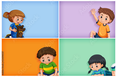 Four background template designs with boys and girls