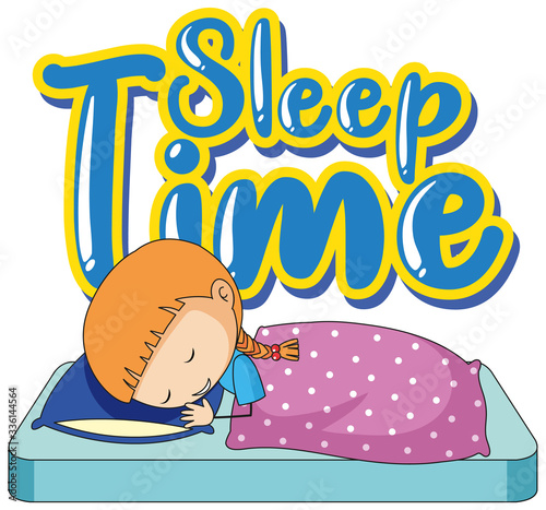 Font design for sleep time with little girl in bed