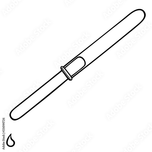 Glass medical pipette. Vector illustration. Sketch. Contour on an isolated background. Instrument for infusion of drugs into the eye, nose, ear. It is also used for a set of oils for cosmetic purposes