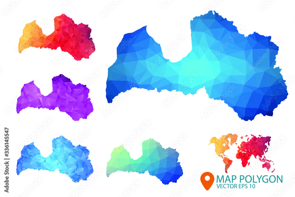 Latvia Map - Set of geometric rumpled triangular low poly style gradient graphic background , Map world polygonal design for your . Vector illustration eps 10.