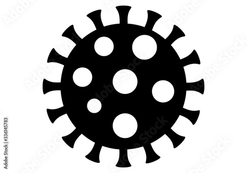 Silueta negra de virus de de covid-19 o viruela del mono sobre fondo blanco.