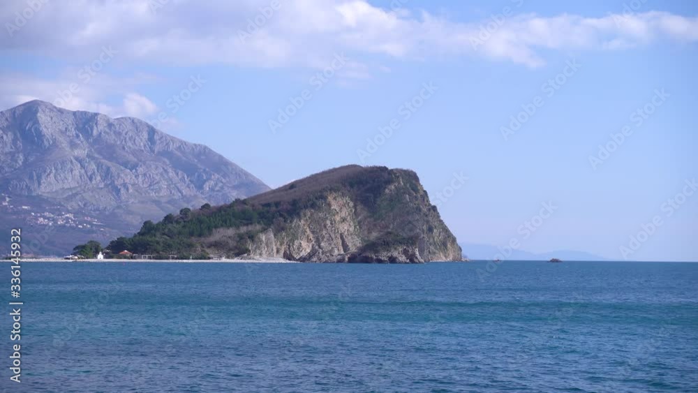 Rough rock of mediterranean city Budva in Montenegro, Saint Nicholas island Rough rock of mediterranean city Budva in Montenegro, Saint Nicholas island