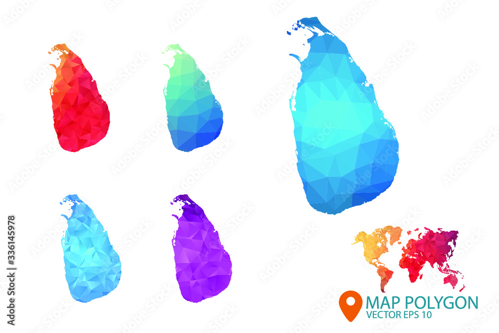 Sri Lanka Map - Set of geometric rumpled triangular low poly style gradient graphic background , Map world polygonal design for your . Vector illustration eps 10.