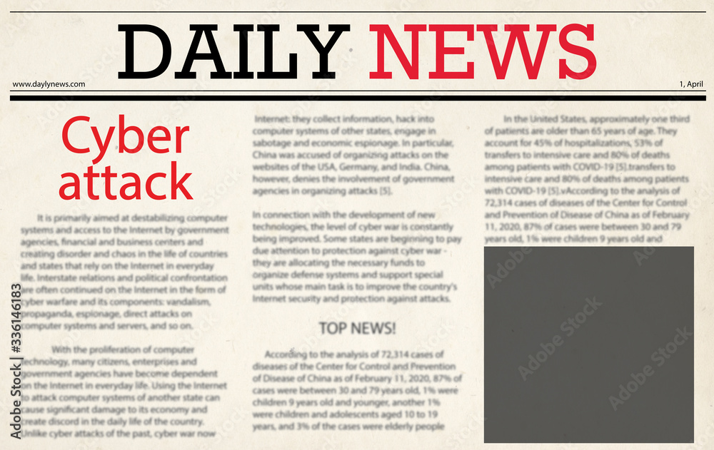 Fototapeta premium Closeup view of newspaper with headline CYBER ATTACK