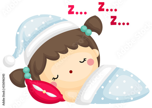 A Vector of Cute Girl Take a Rest and Sleep Tight with Her Blanket
