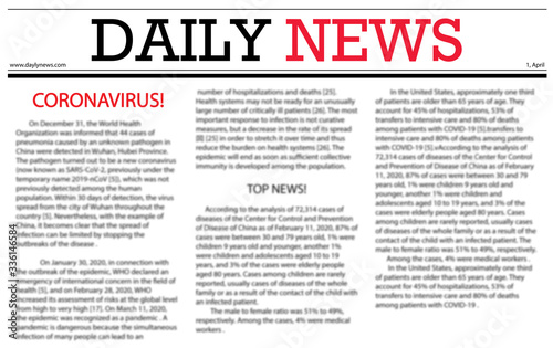 Closeup view of newspaper with headline CORONAVIRUS!