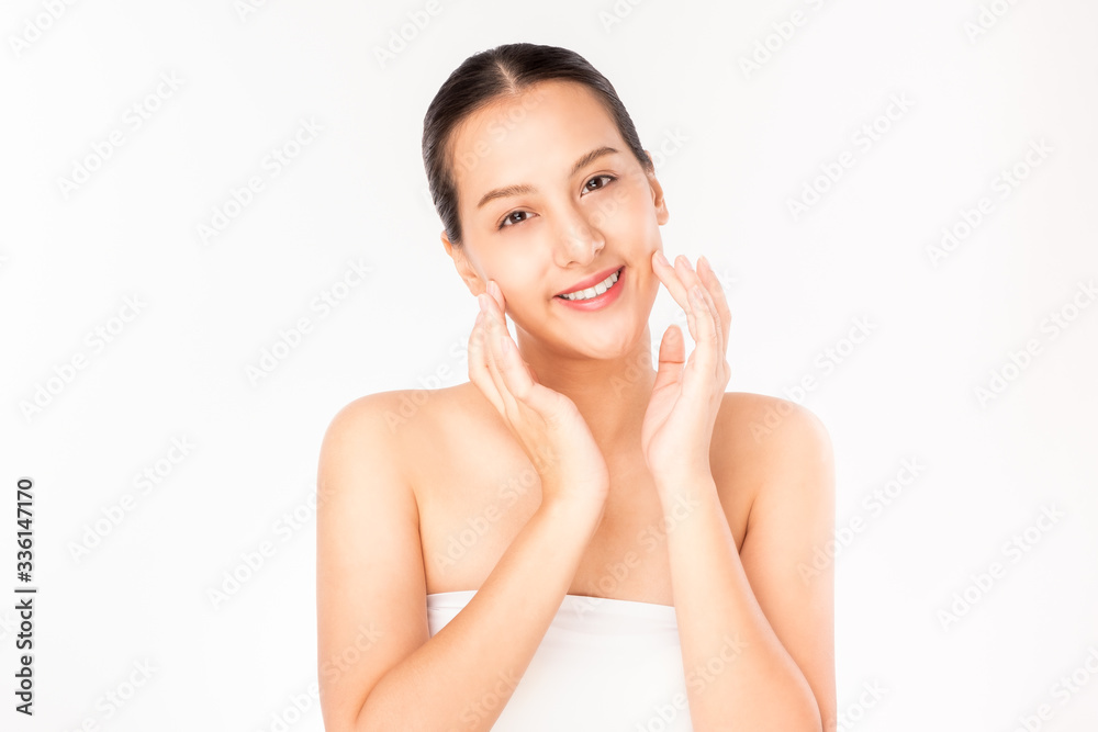 Young Asian beauty woman touching on beauty facial skin. Natural face care and skincare concept. Young Asian beauty woman touching on beauty facial skin. Natural face care and skincare concept.