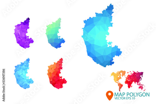 Karnataka Map - Set of geometric rumpled triangular low poly style gradient graphic background , Map world polygonal design for your . Vector illustration eps 10.