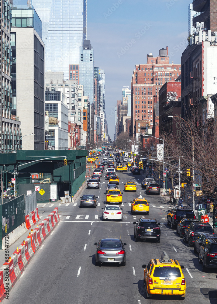 New York street with yellow cab
