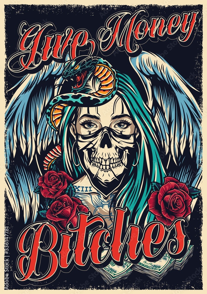 Plakat Colorful chicano tattoo poster