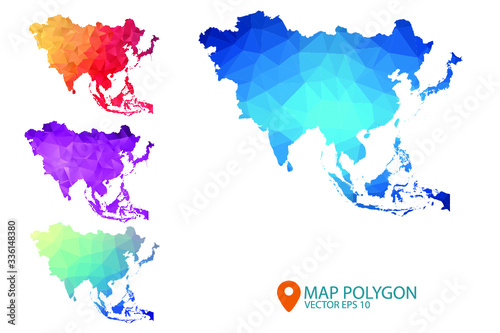 Fototapeta Naklejka Na Ścianę i Meble -  Asia Map - Set of geometric rumpled triangular low poly style gradient graphic background , Map world polygonal design for your . Vector illustration eps 10.