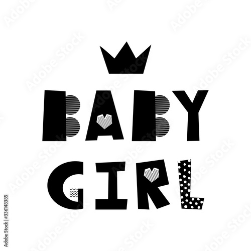 Baby girl creative lettering. Isolated hand drawn lettering. Design element for kid room poster, greeting card, t-shirt print.