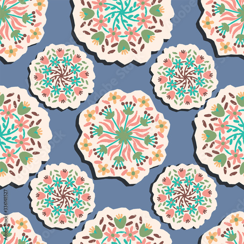 Vector hand drawn floral mandala seamless pattern