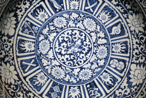 Decorative patterns on ancient Chinese blue and white porcelain relics