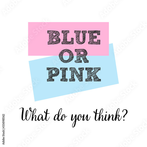 Blue or pink? Gender reveal party card, banner vector element  design