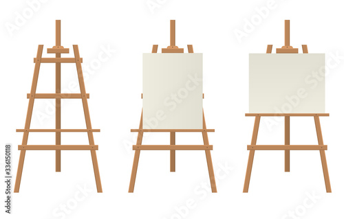 Realistic Detailed 3d Blank Wood Easels Template Mockup Set. Vector
