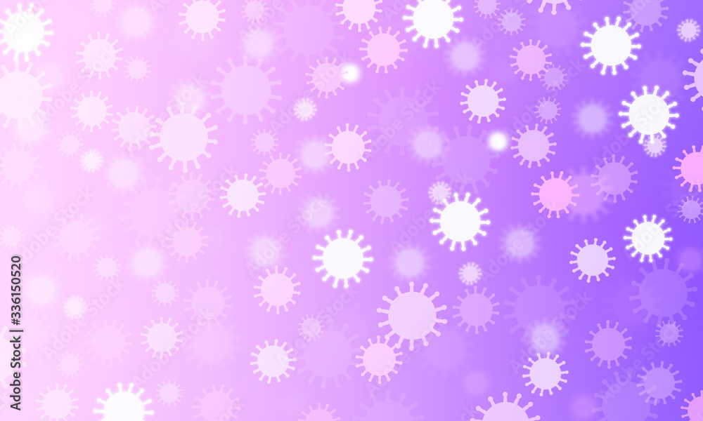 Pale violet gradient background illustration with coronavirus icons in a lighter shades and white scattered randomly Pale violet gradient background illustration with coronavirus icons in a lighter shades and white scattered randomly