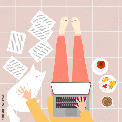 Girl work from home concept. COVID-19