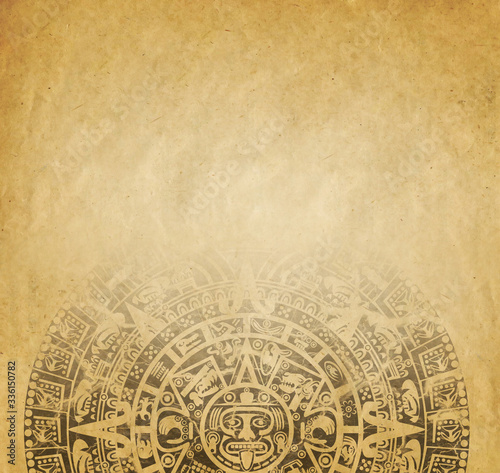 Aztec calendar on old paper