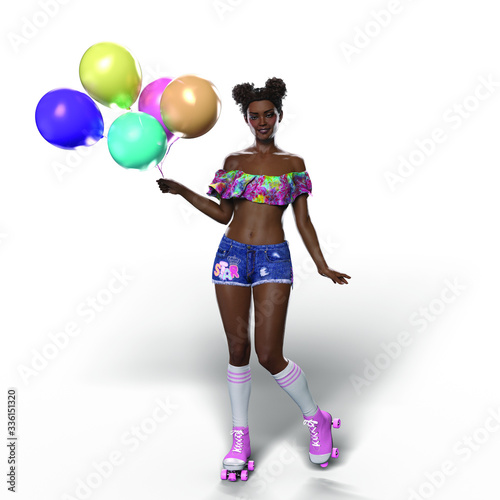 Roller Girl with Balloons (Transparent with Shadows)