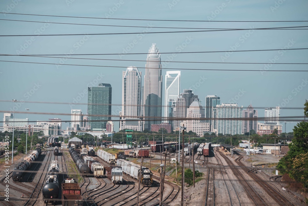 Sunny day in Charlotte, North Carolina skyline view Sunny day in Charlotte, North Carolina skyline view