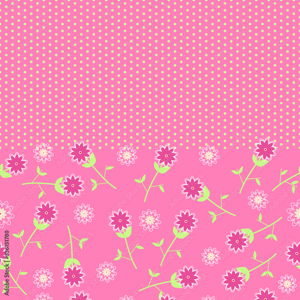 Cute retro pattern with daisy flowers and polka dots ideal for baby
