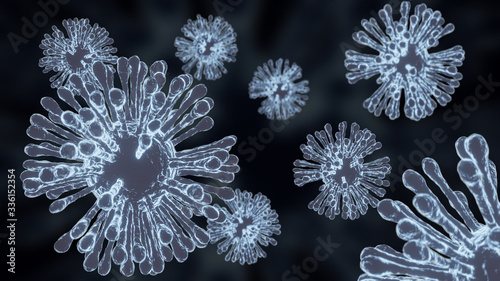 3d illustration pathogenic viruses causing infection in host organism , Viral disease outbreak , influenza virus H5N1, Flu, coronaviruses, Virus abstract background. photo