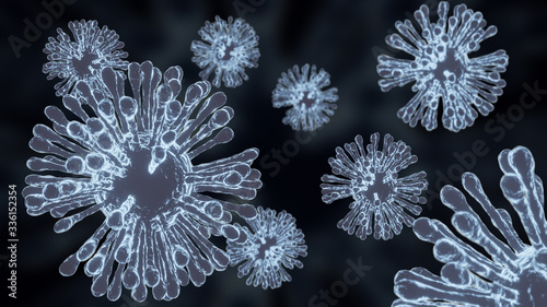 3d illustration pathogenic viruses causing infection in host organism , Viral disease outbreak , influenza virus H5N1, Flu, coronaviruses, Virus abstract background.